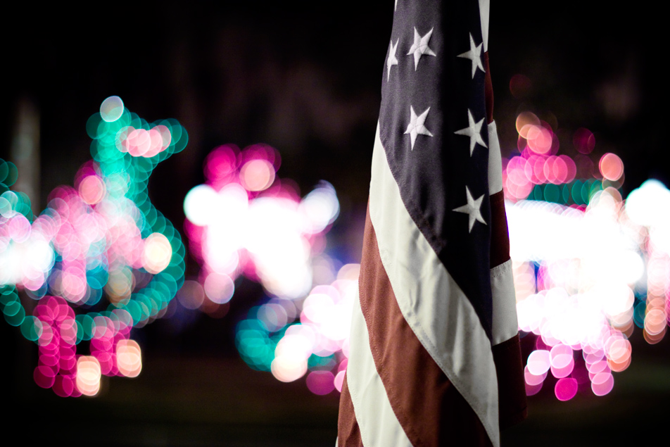 american flag and christmas lights — Polowick